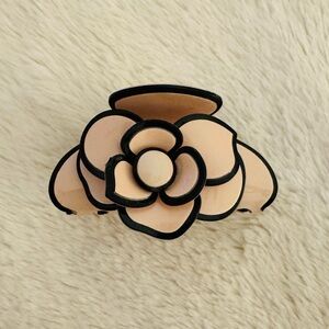 Camelia Flower Hair Clip, cream, black, 3”x1.5”